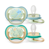  Set 2 Ti Giả Philips Avent Thông Khí Ultra Air Nighttime Phát Quang (0-6M) 