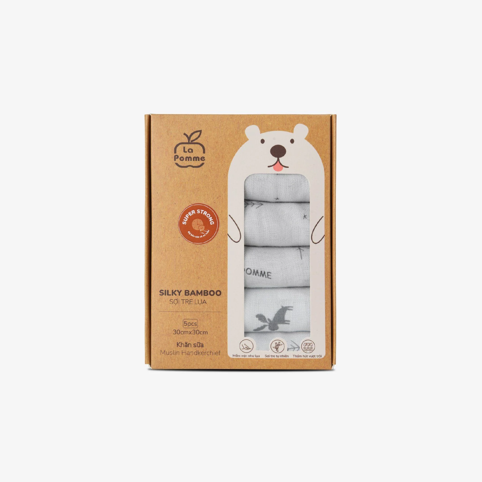  Set 5 khăn sữa sợi tre lụa La Pomme Hươu (30x30cm) 