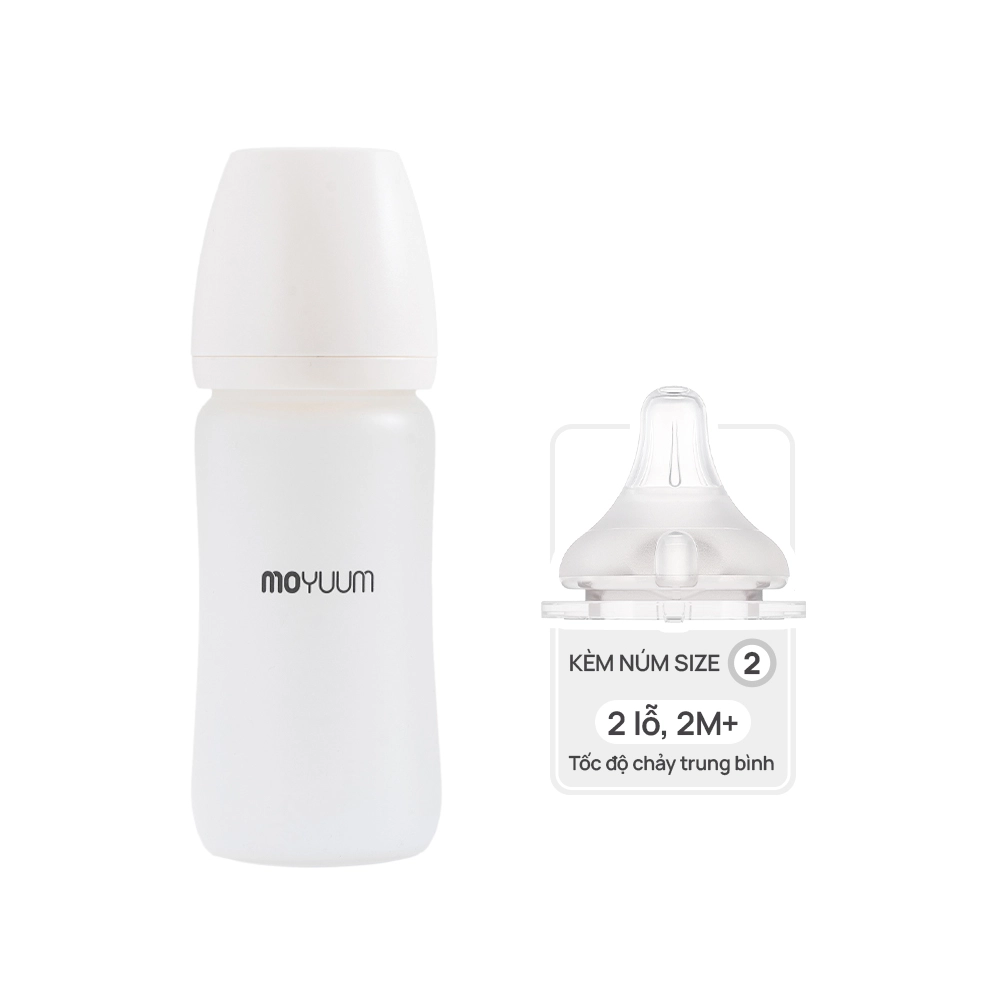  Bình Sữa Thủy Tinh Tráng Silicon Moyuum 