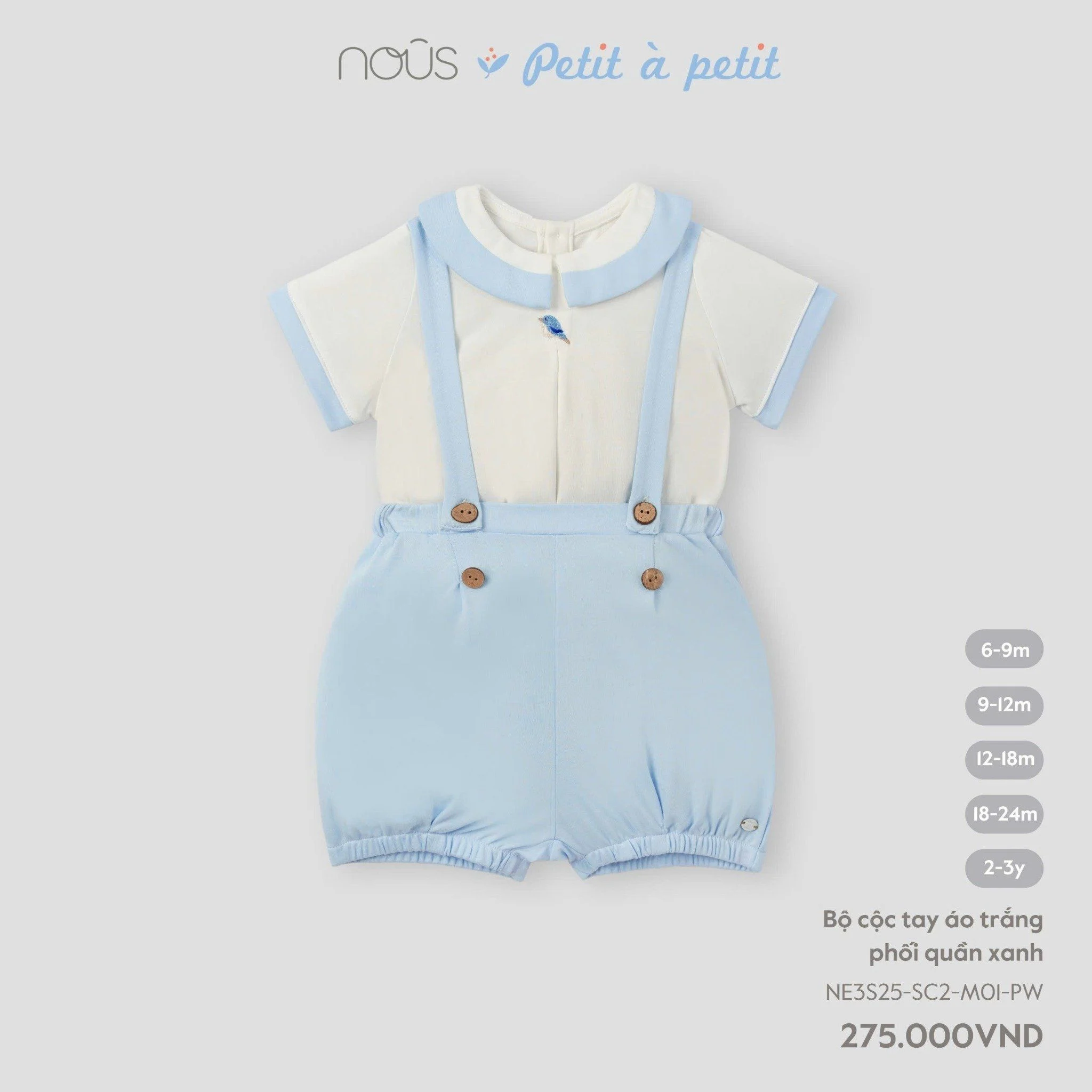  Bộ cộc tay Nous áo trắng phối quần xanh M01 