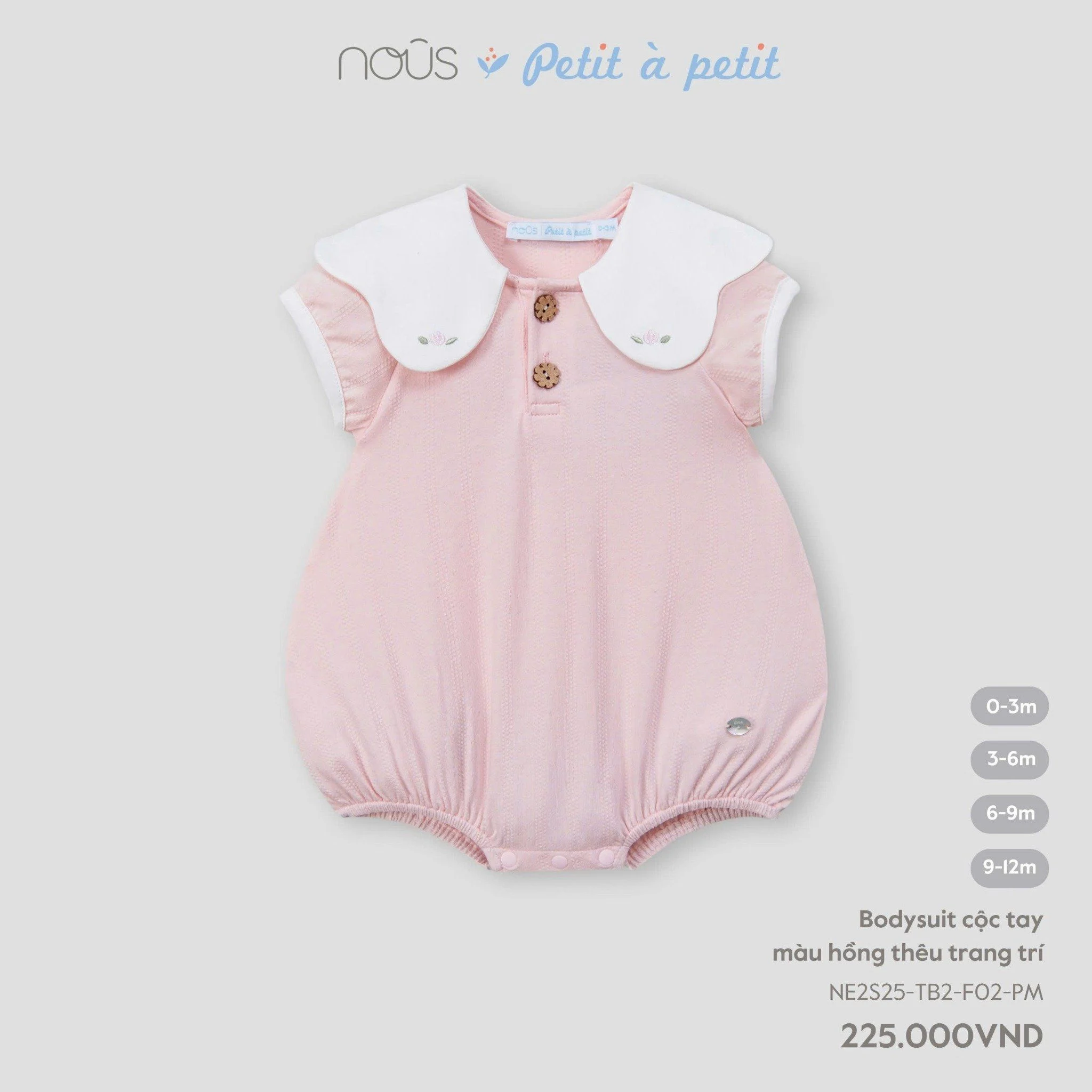  Bodysuit cộc tay Nous màu hồng thêu trang trí 