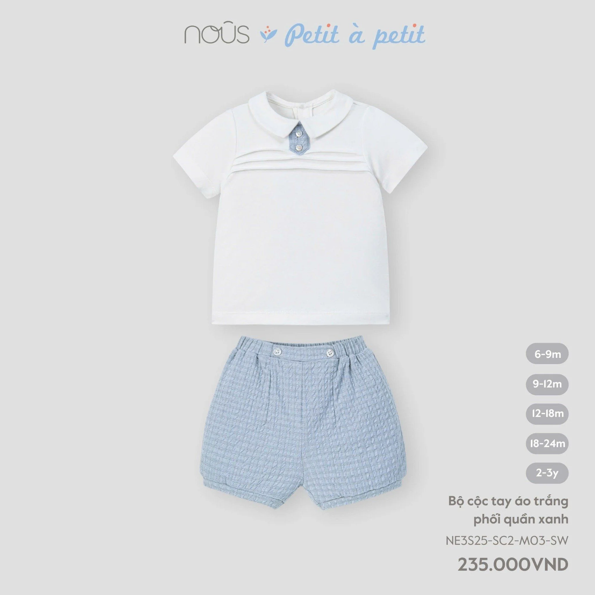  Bộ cộc tay Nous áo trắng phối quần xanh M03 