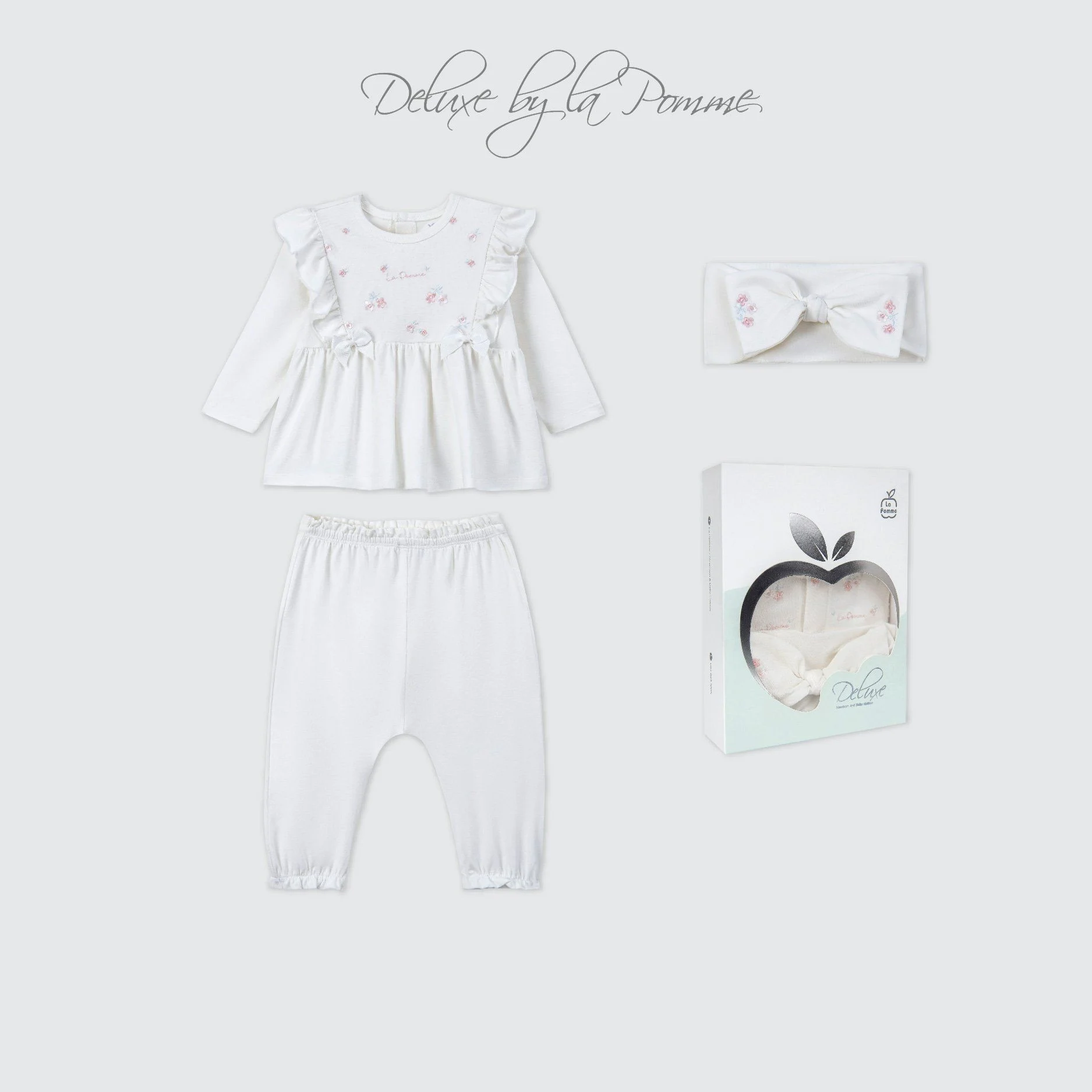  Bộ dài tay kèm băng đô La Pomme Deluxe Hoa nhí xinh xắn 