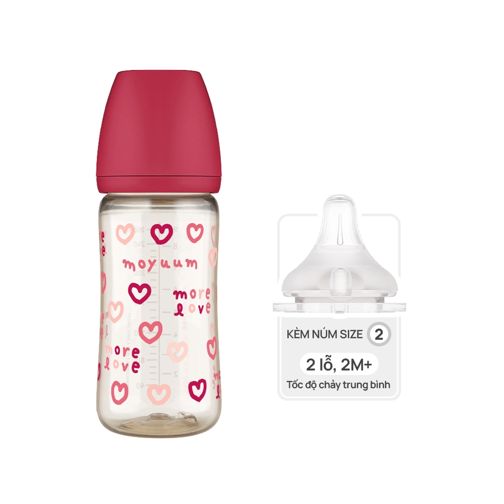  Bình Sữa PPSU Cổ Rộng Moyuum Tim Đỏ 