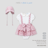  Set váy yếm Nous kèm áo cộc tay và mũ kẻ ca rô hồng 