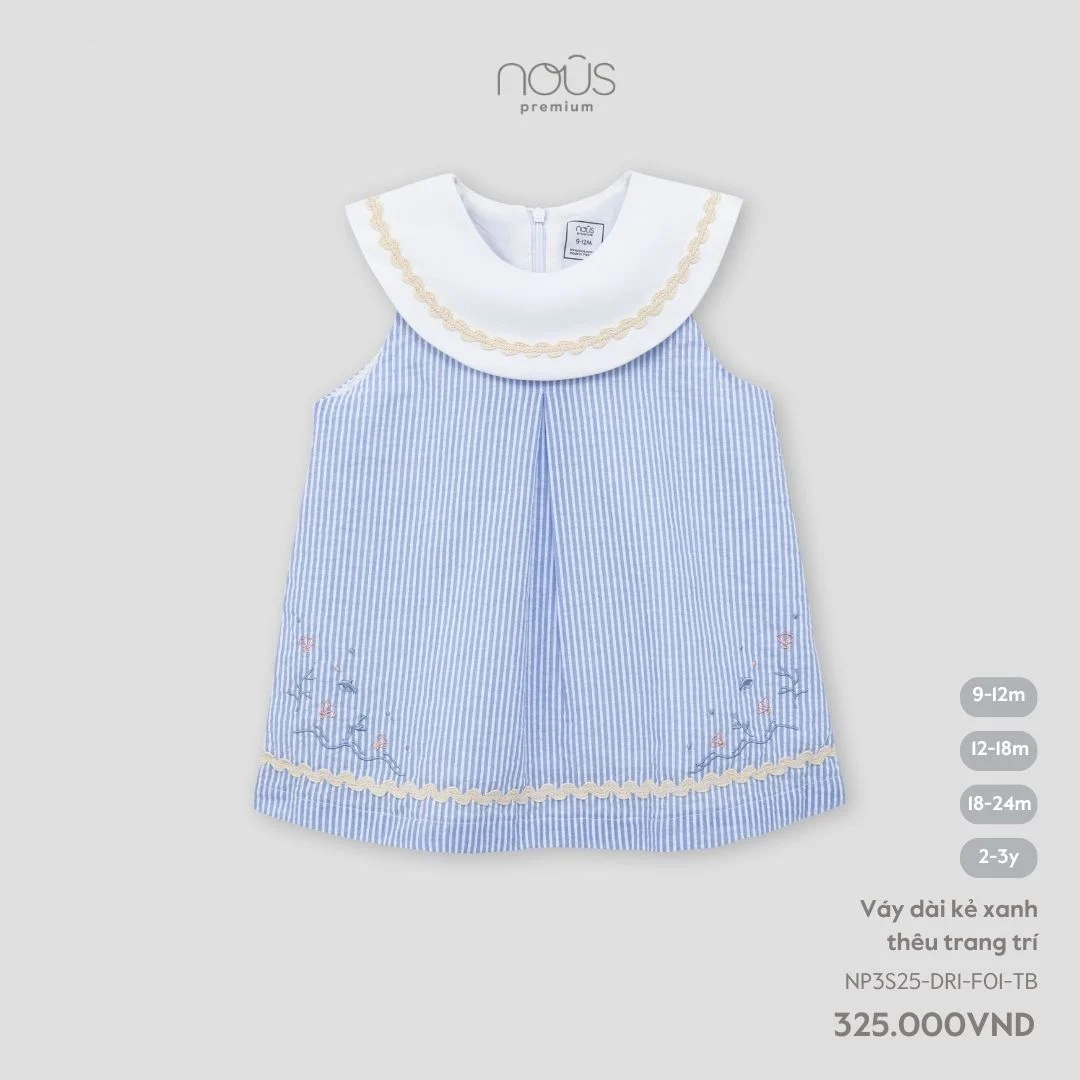  Váy dài kẻ xanh thêu trang trí Nous 