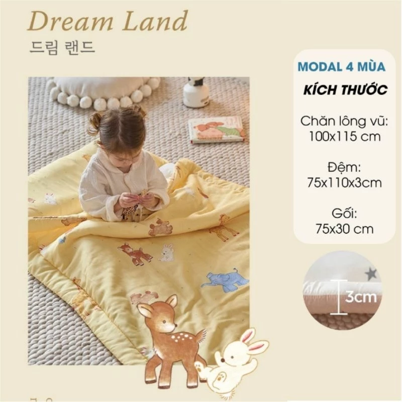  Set Chăn Nệm Gối Cho Bé Đi Học Dono&Dono Modal 4 Mùa 