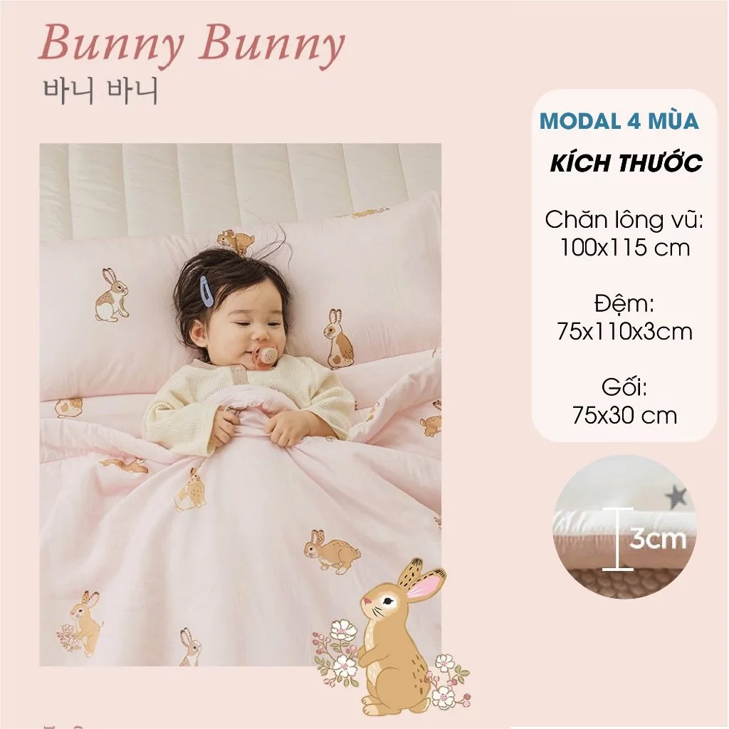  Set Chăn Nệm Gối Cho Bé Đi Học Dono&Dono Modal 4 Mùa 