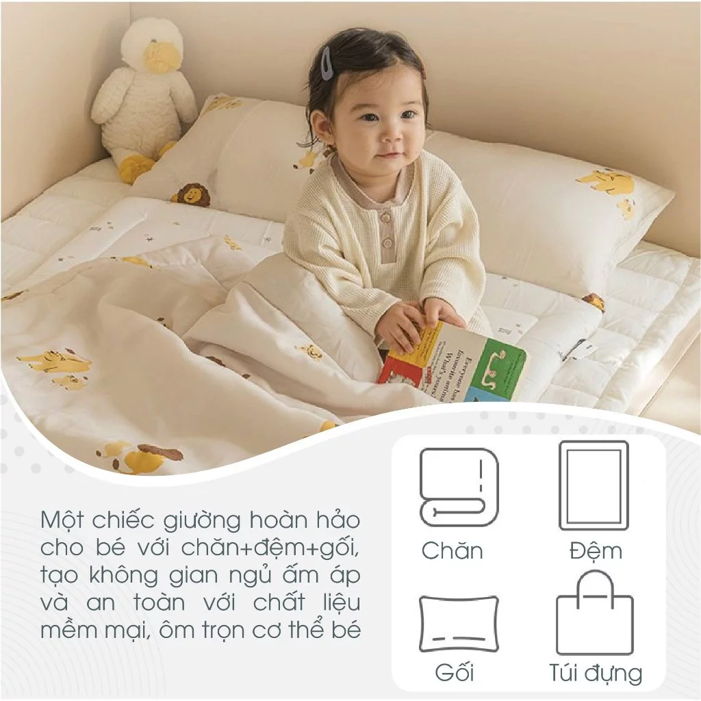  Set Chăn Nệm Gối Cho Bé Đi Học Dono&Dono Modal 4 Mùa 