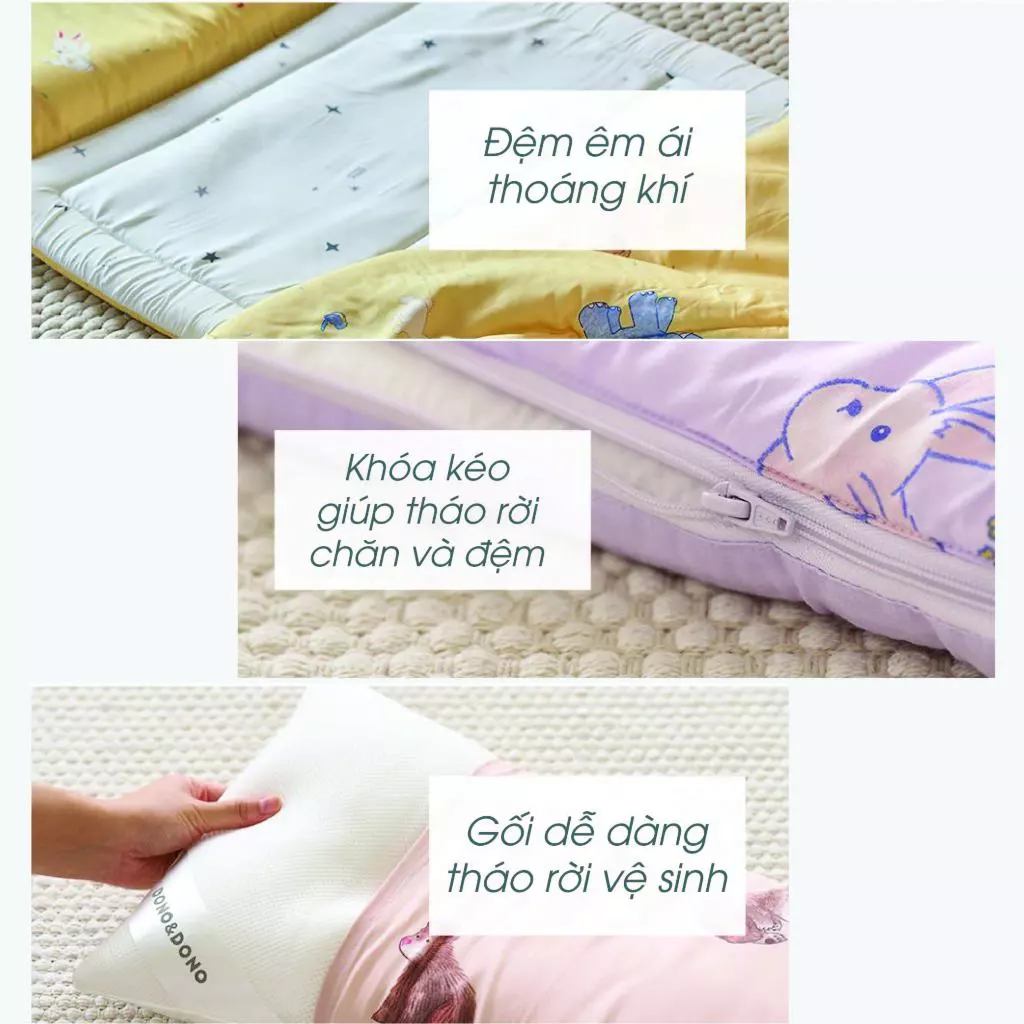  Set Chăn Nệm Gối Cho Bé Đi Học Dono&Dono Modal 4 Mùa 