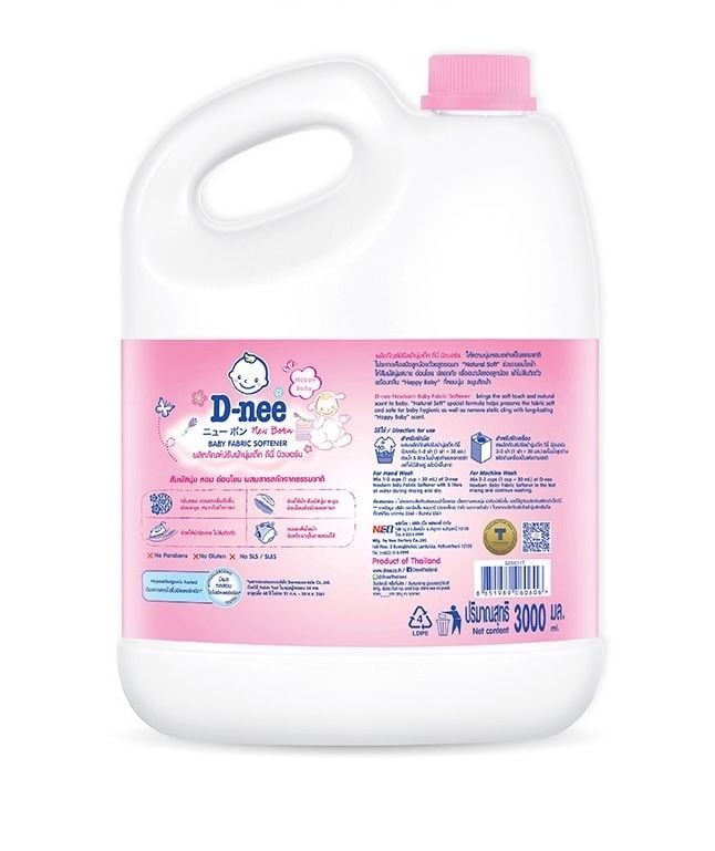  Nước Xả Mềm Quần Áo Em Bé Dnee Hồng - Happy Baby 2.8L 