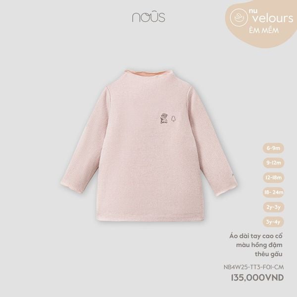  Áo dài tay Nous cao cổ màu hồng đậm thêu gấu 