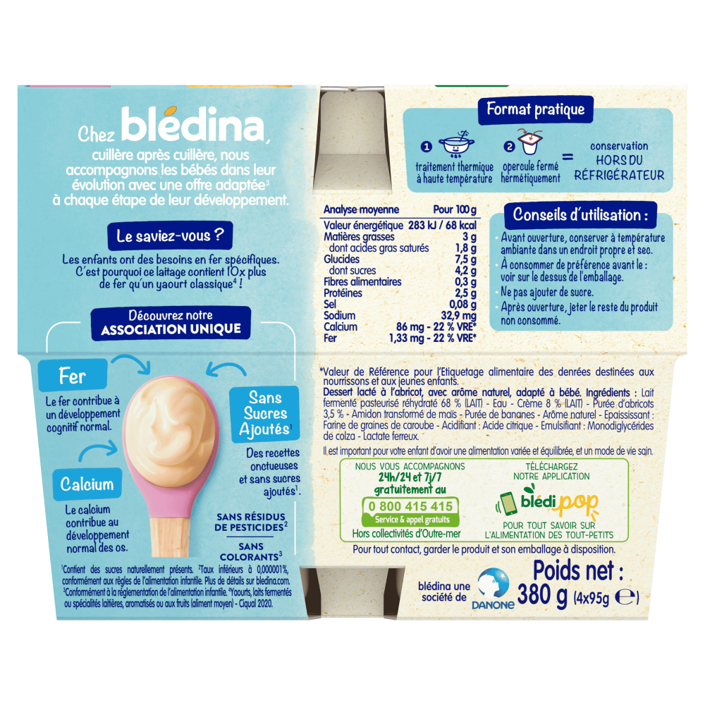  Sữa chua Bledina Brasses vị Mơ 6M+ (95g x 4) 