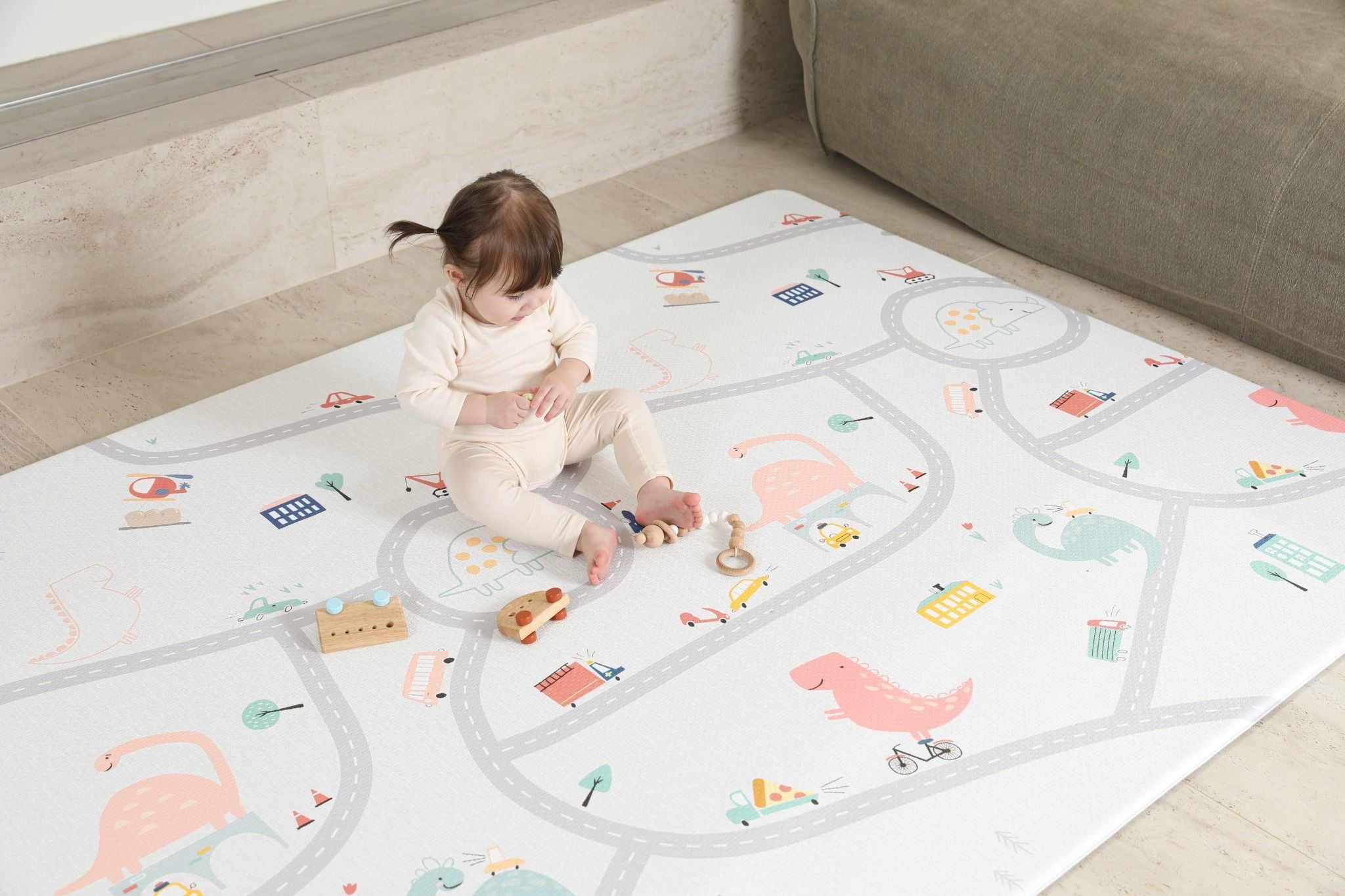  Thảm chơi PVC cao cấp cho bé Dwinguler - Dino Road and Solid 