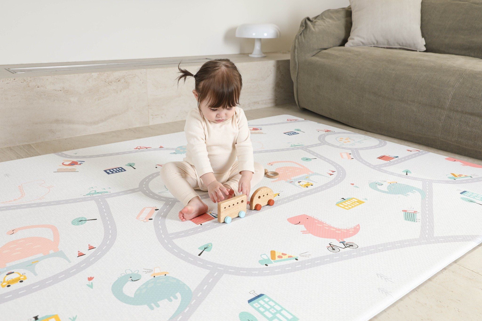  Thảm chơi PVC cao cấp cho bé Dwinguler - Dino Road and Solid 