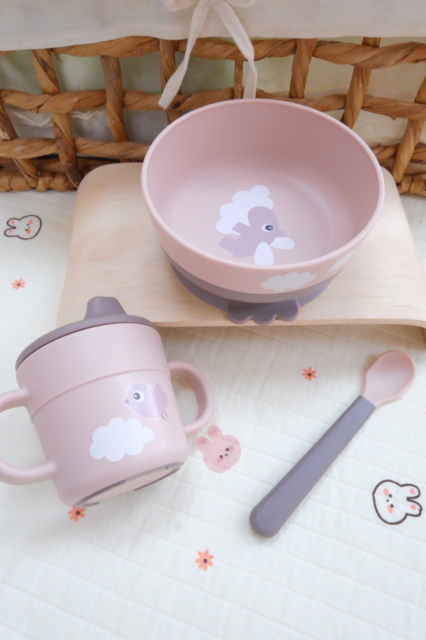  Bộ Ăn Dặm 3 Món Done By Deer Happy Clouds Có Đế Chống Trượt - Màu Powder 
