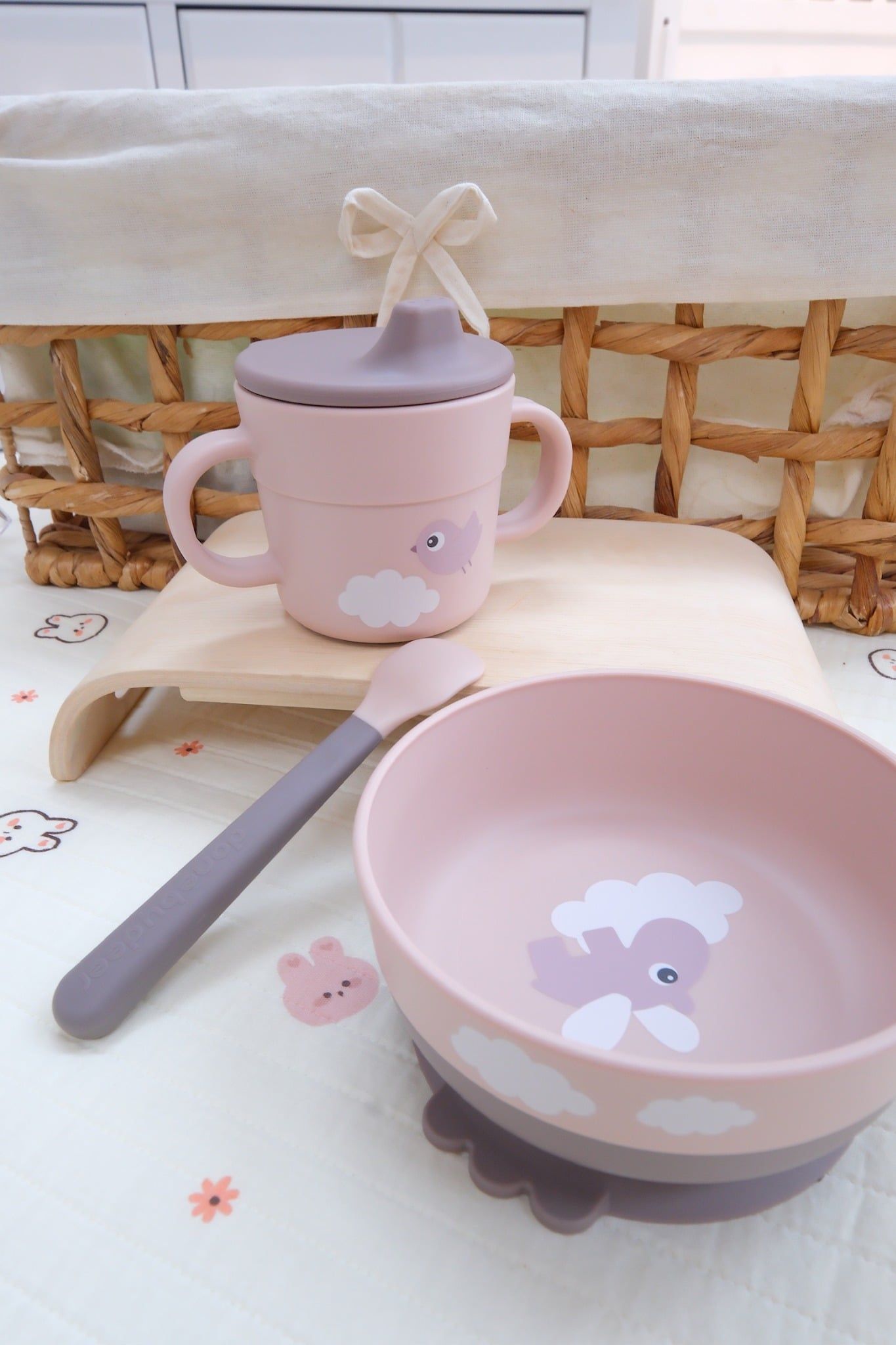  Bộ Ăn Dặm 3 Món Done By Deer Happy Clouds Có Đế Chống Trượt - Màu Powder 
