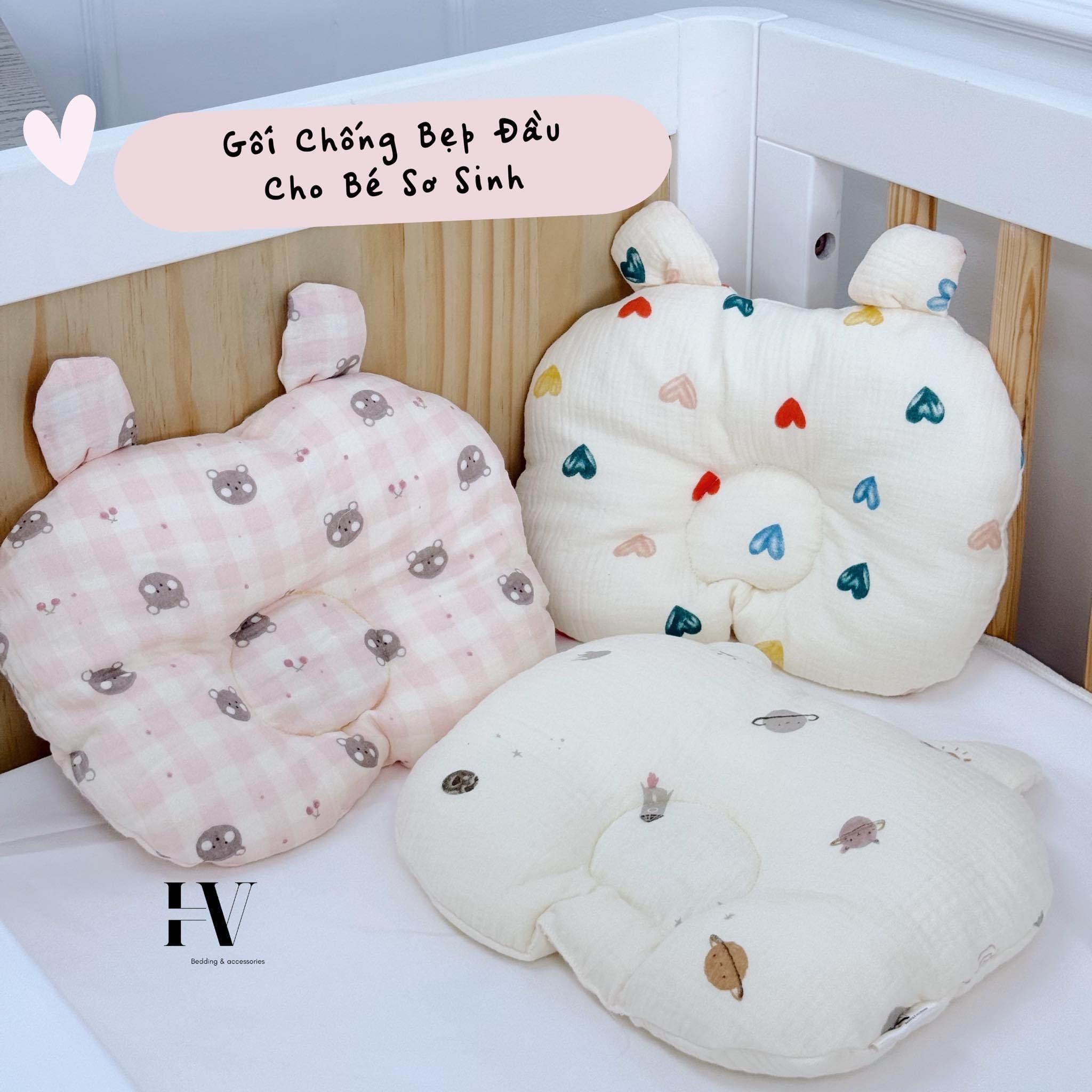  (A) Gối Chống Bẹp Đầu Tai Gấu Cho Bé Từ Sơ Sinh HV Bedding 