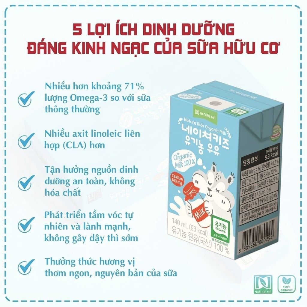  Sữa Tươi Hữu Cơ Nature Kids Organic cho bé 1Y+ (140ml) 