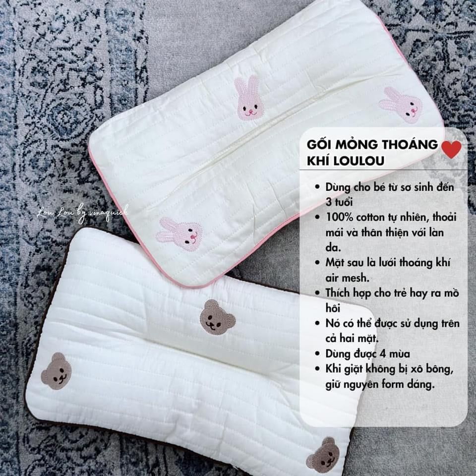  (A) Gối Mỏng Thoáng Khí Thêu Họa Tiết LouLou By Vinaquick 