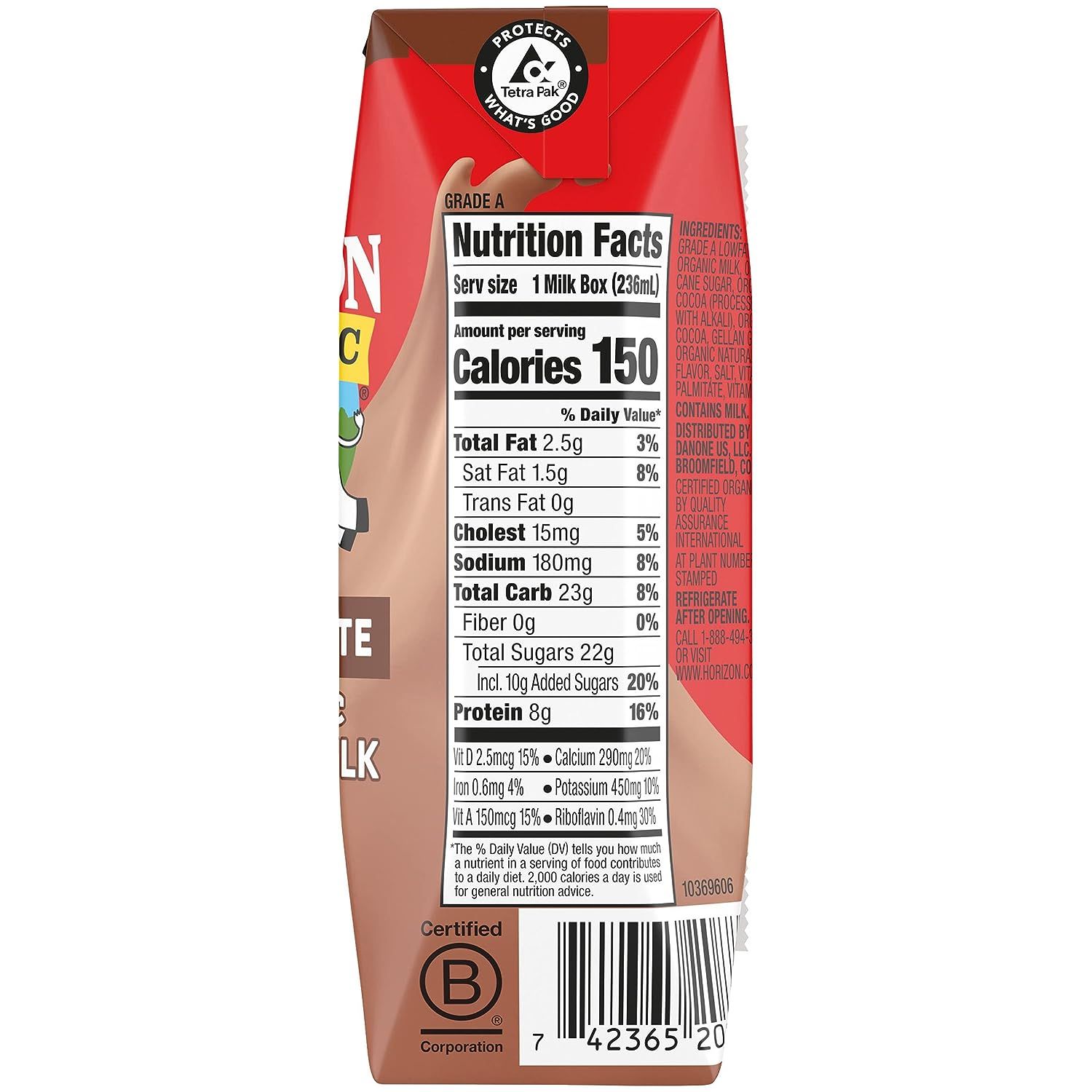  (HỘP) SỮA TƯƠI HORIZON CHOCOLATE ORGANIC LOWFAT MILK 236ML 