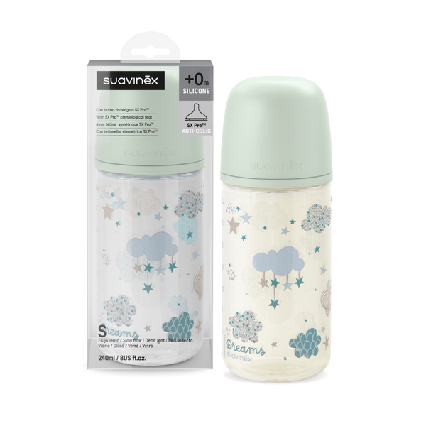  Bình Sữa Thủy Tinh Suavinex Kèm Núm Size S Cho Bé Từ 6M+ 240ml 