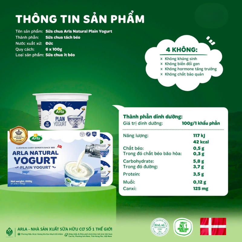  Sữa Chua Nguội Arla Natural Yogurt 12M+ (100g x 6) 