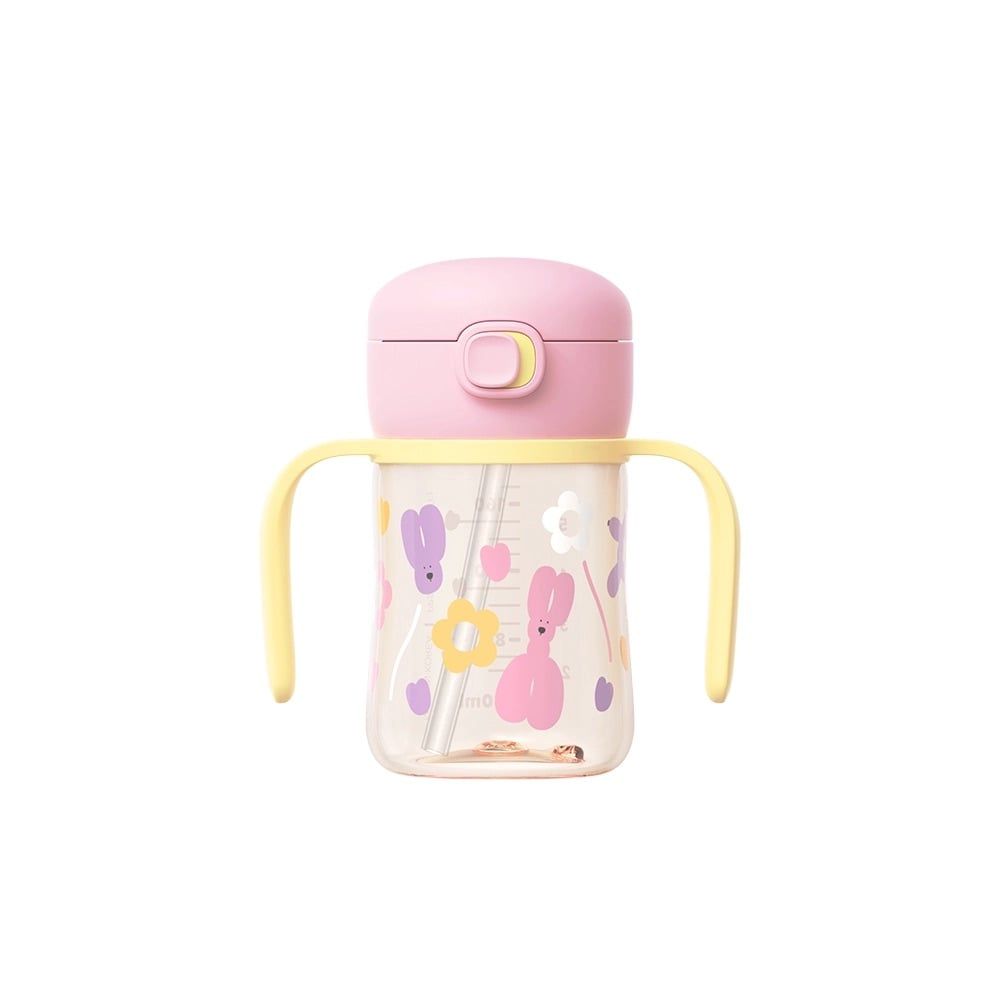  Bình tập uống Moyuum PPSU nắp bật - Họa tiết Rolly Pop màu hồng 