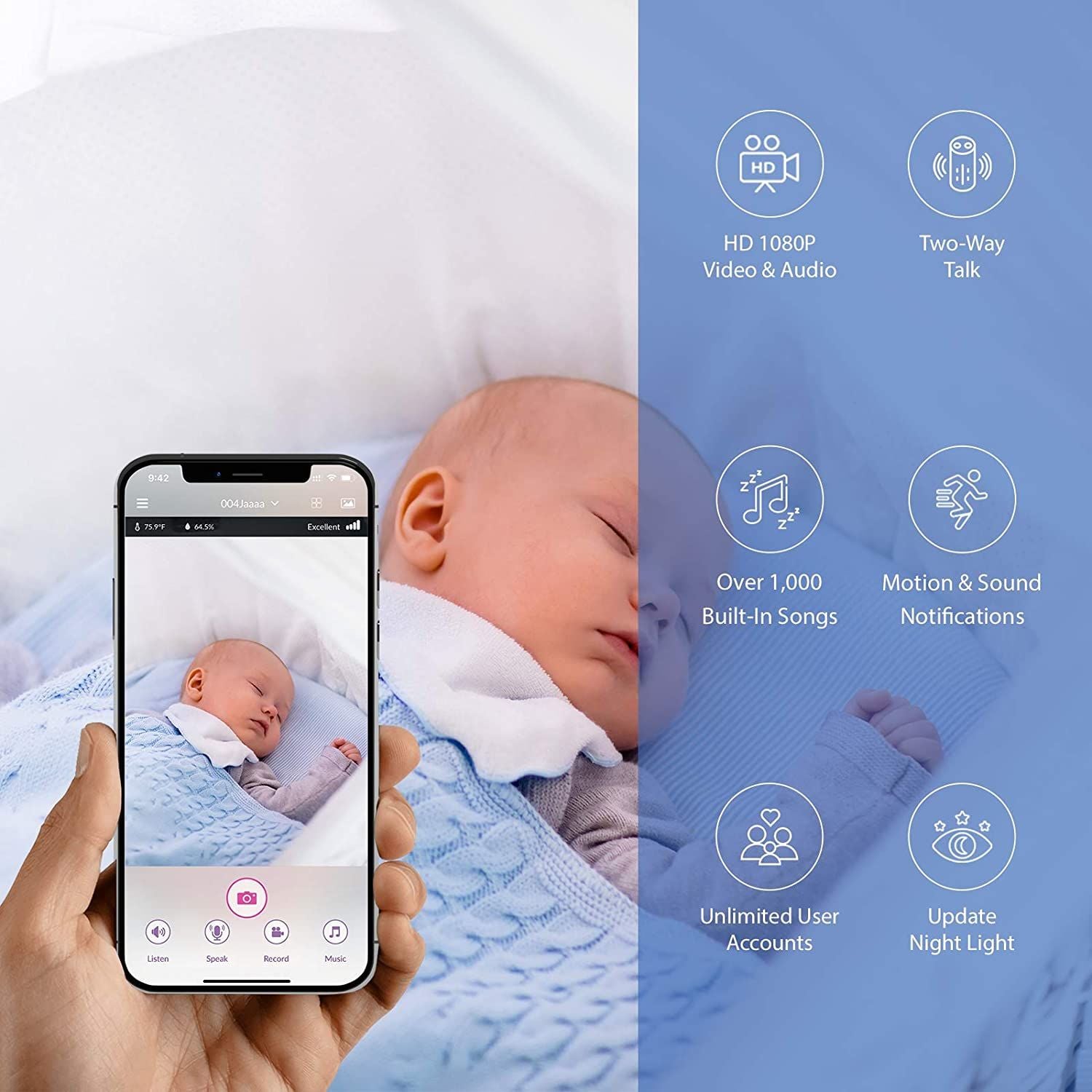  (A) Camera theo dõi - báo khóc iBaby Smart WiFi Baby Monitor M2C có thể treo tường/ gắn nôi/ để bàn 