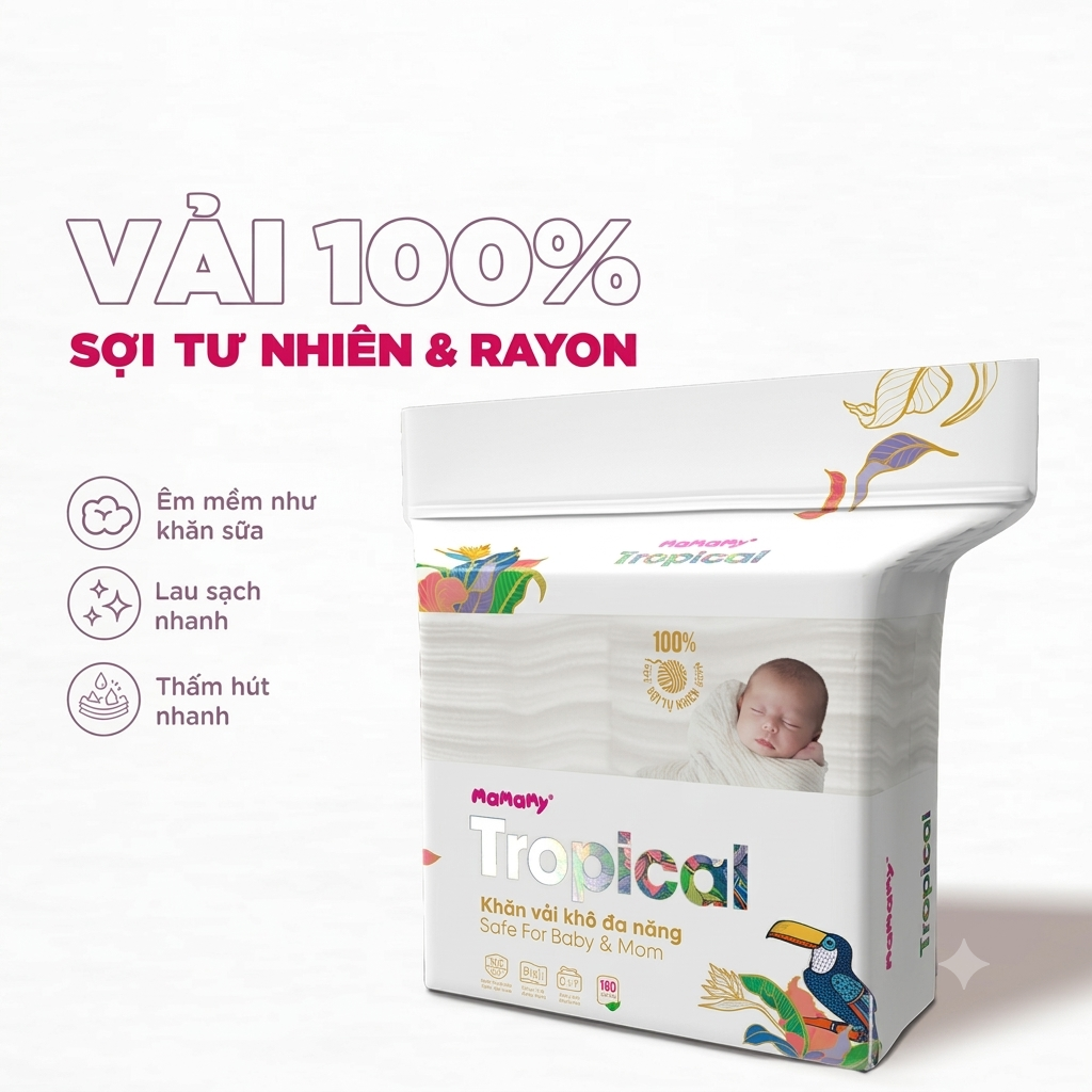  Khăn vải khô đa năng Mamamy Tropical 160 tờ 