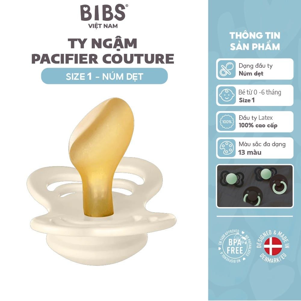  Ty ngậm núm dẹt cao su tự nhiên BIBS Pacifier Couture Latex Size 1 (0-6 tháng) 