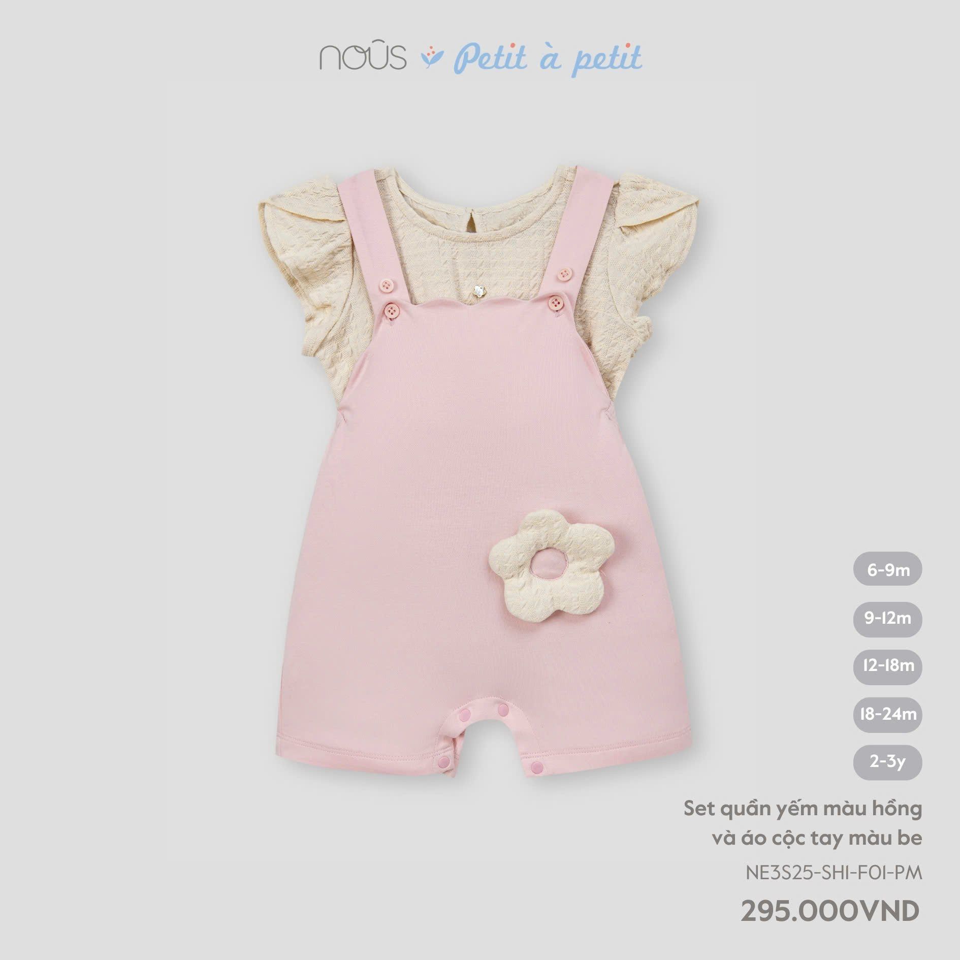  Set quần yếm Nous màu hồng và áo cộc tay màu be 