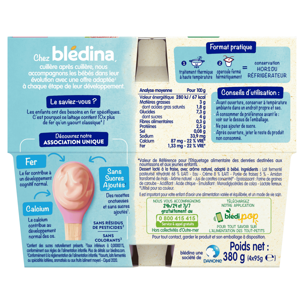  Sữa chua Bledina Brasses vị Dâu 6M+ (95g x 4) 