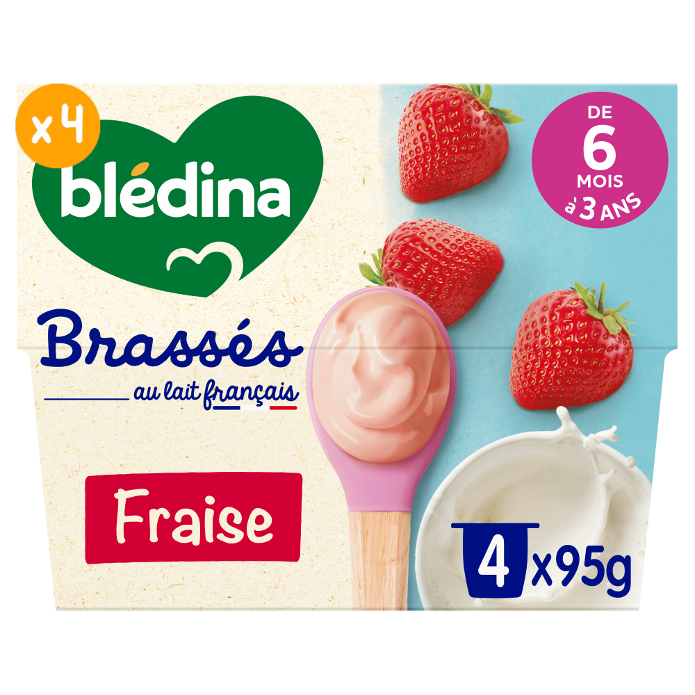  Sữa chua Bledina Brasses vị Dâu 6M+ (95g x 4) 