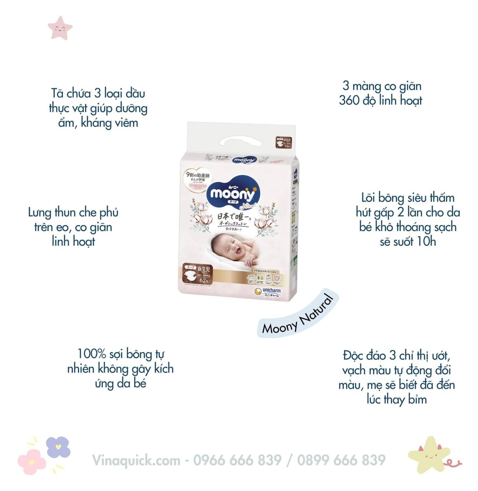  Tã/Bỉm Quần/Dán Moony Natural Dịu Nhẹ 