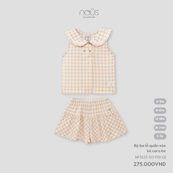  Bộ ba lỗ Nous quần xòe kẻ caro be 