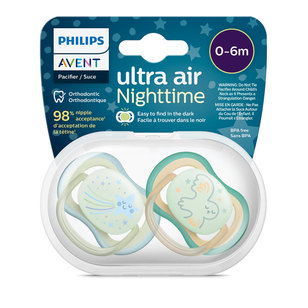  Set 2 Ti Giả Philips Avent Thông Khí Ultra Air Nighttime Phát Quang (0-6M) 