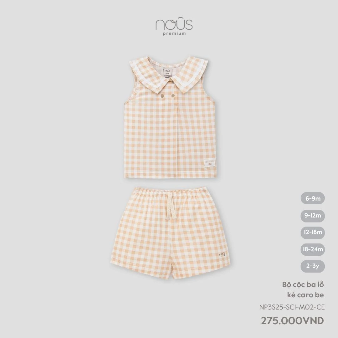  Bộ cộc ba lỗ Nous kẻ caro be 