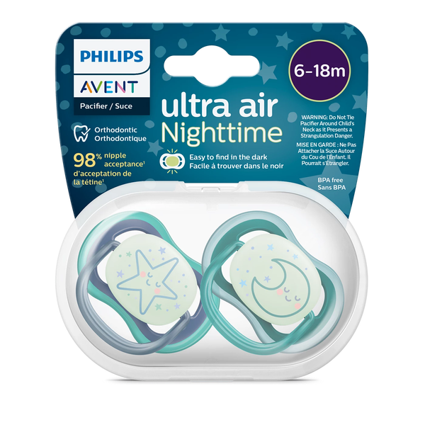  Set 2 Ti Giả Philips Avent Thông Khí Ultra Air Nighttime Phát Quang (6-18M) 