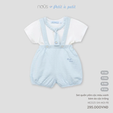  Set quần yếm cộc Nous màu xanh kèm áo cộc trắng 