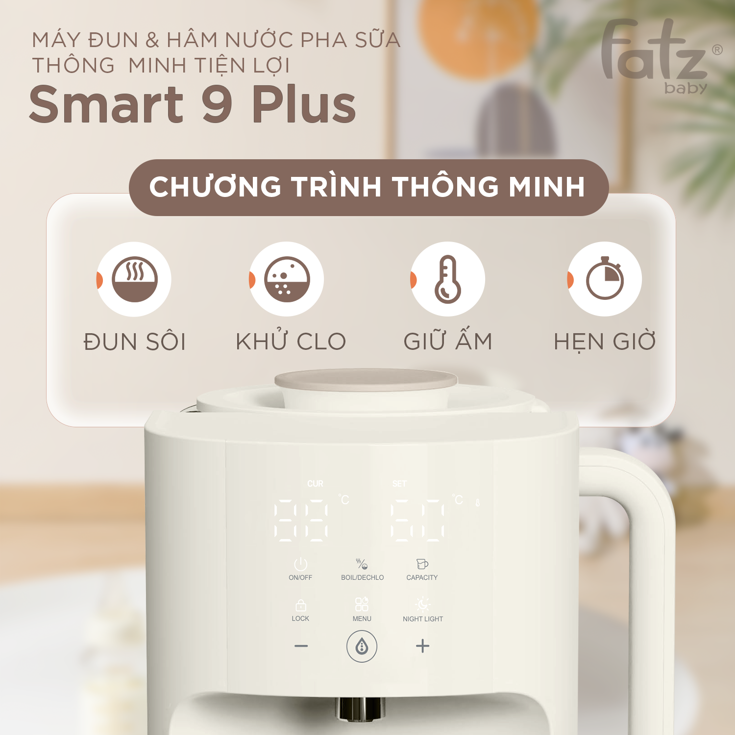  Máy đun và hâm nước pha sữa thông minh tiện lợi Fatzbaby Smart 9 Plus 