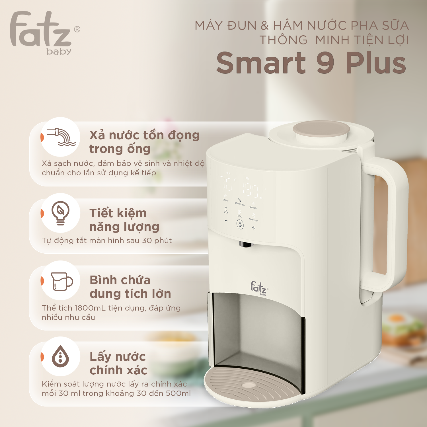  Máy đun và hâm nước pha sữa thông minh tiện lợi Fatzbaby Smart 9 Plus 