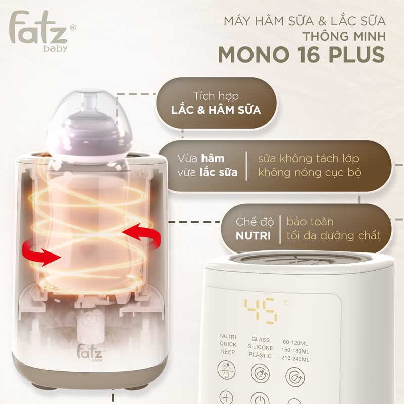  Máy hâm sữa và lắc sữa thông minh Fatzbaby Mono 16 Plus 
