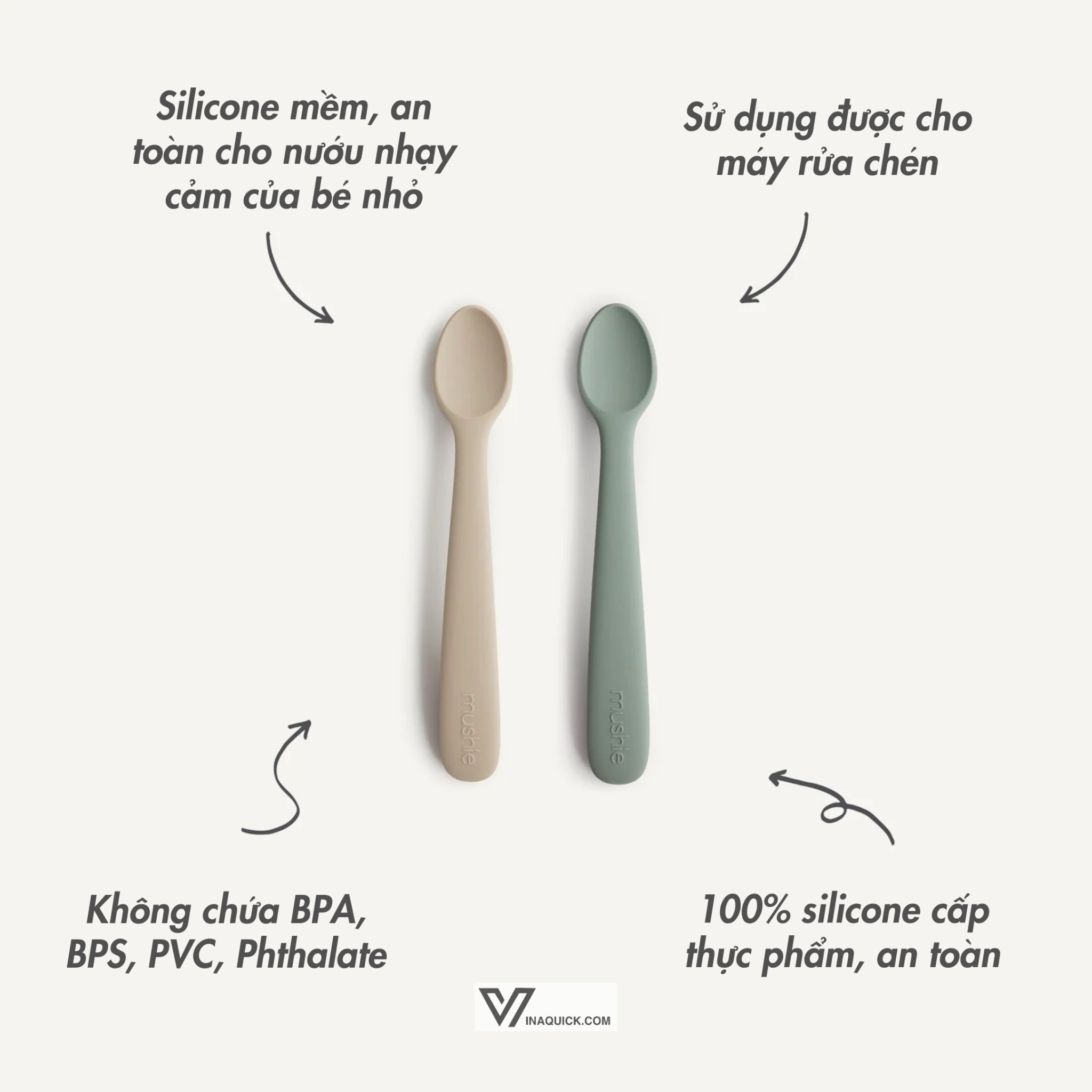  (A) Set 2 Thìa Ăn Dặm Silicone Mushie Cho Bé 