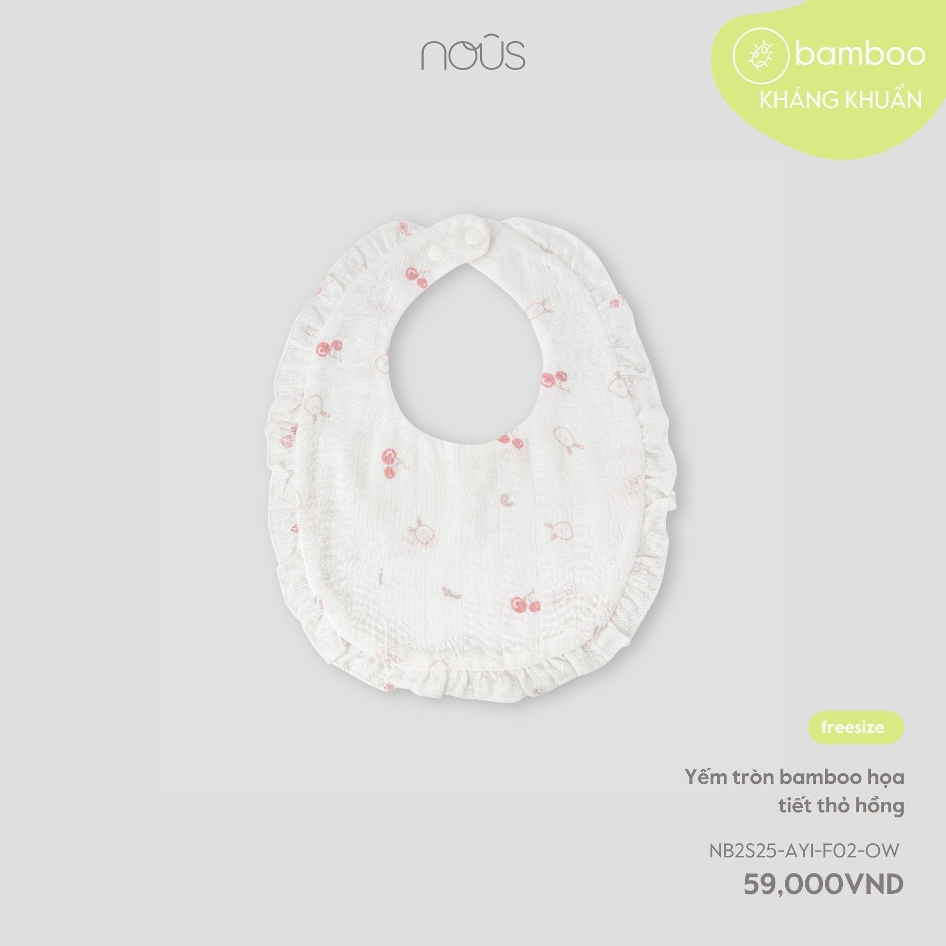  Yếm tròn bamboo Nous họa tiết thỏ hồng 