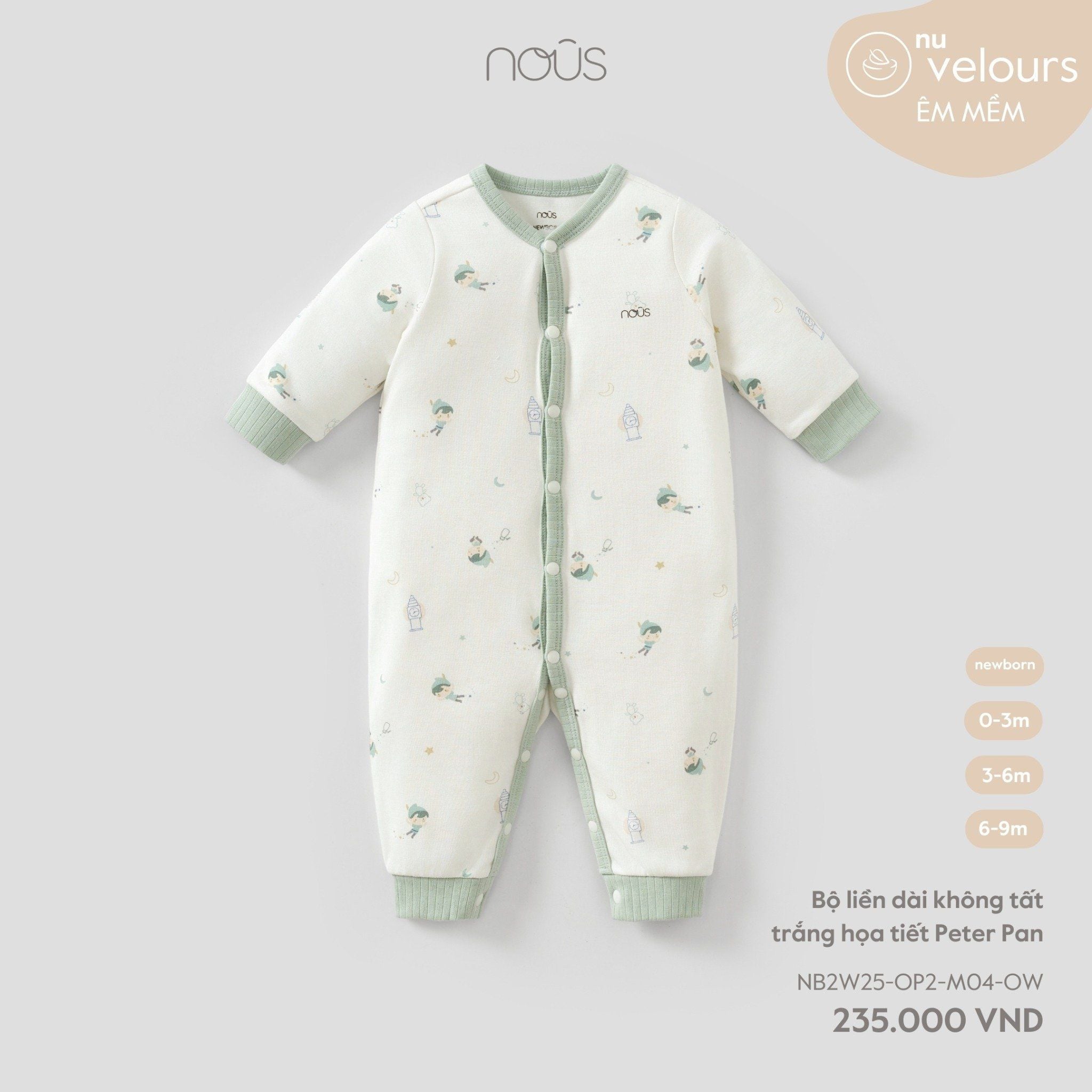  Bộ liền dài Nous không tất trắng họa tiết Peter Pan NB 