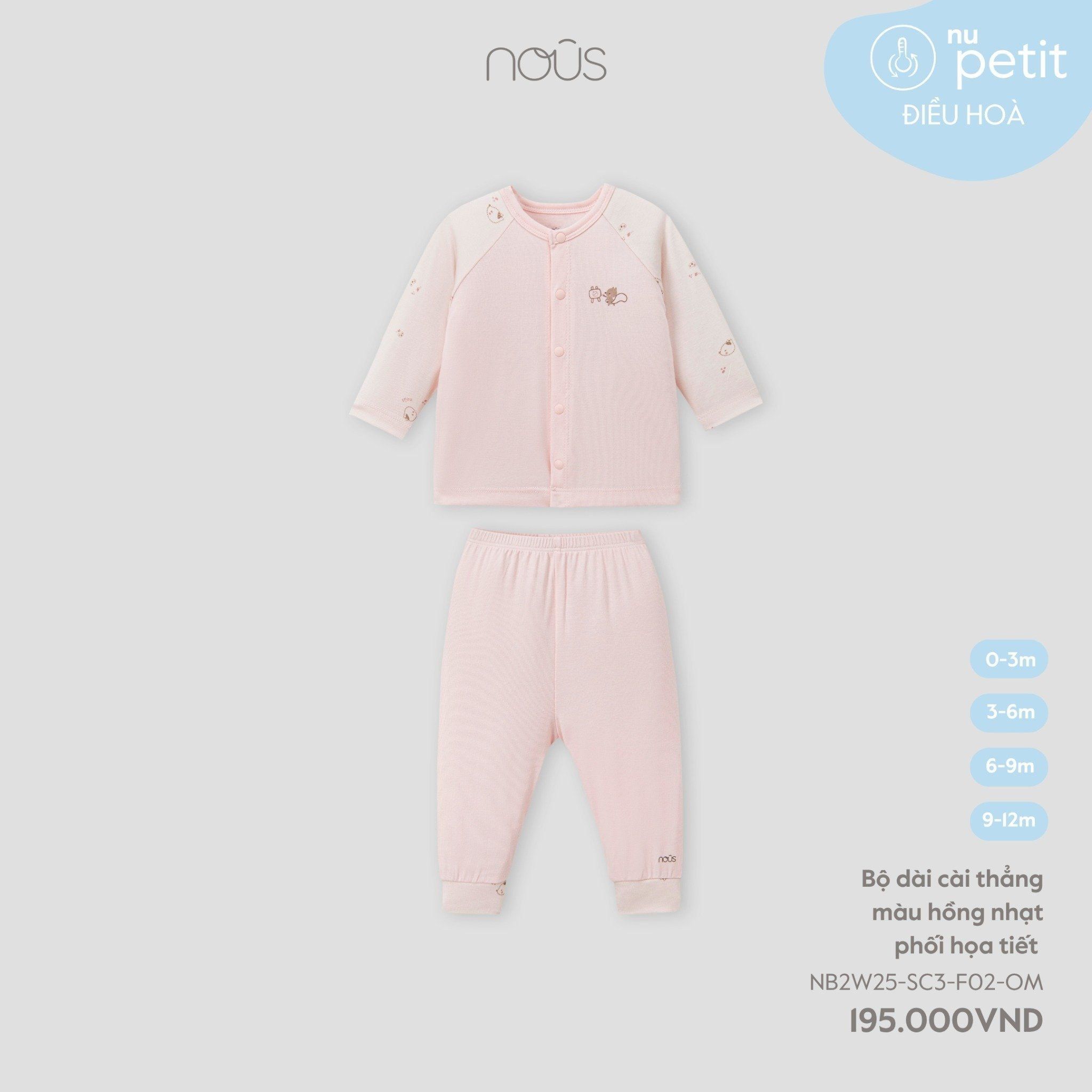  Bộ dài cài thẳng Nous màu hồng nhạt phối họa tiết 