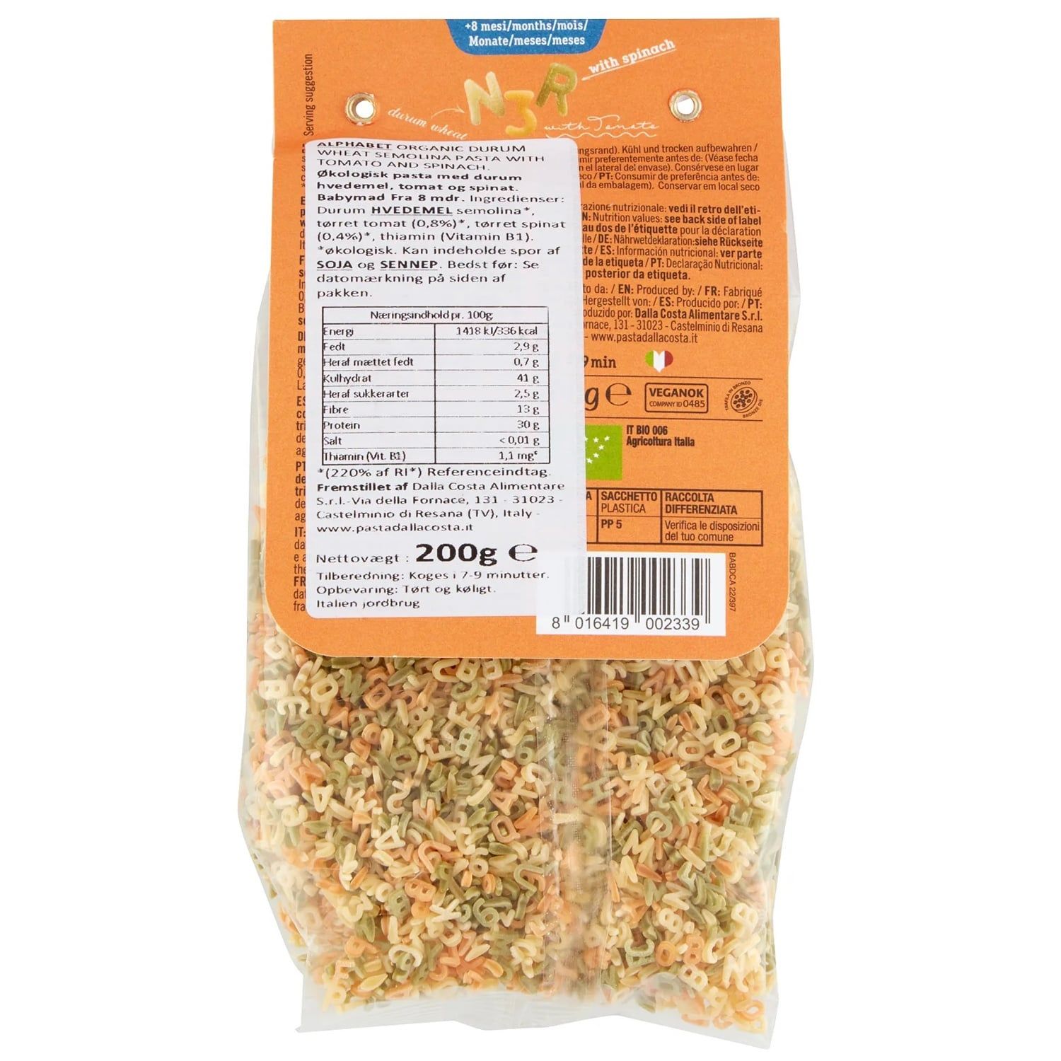  Nui rau củ hữu cơ cho bé hình chữ Dalla Costa 200g 