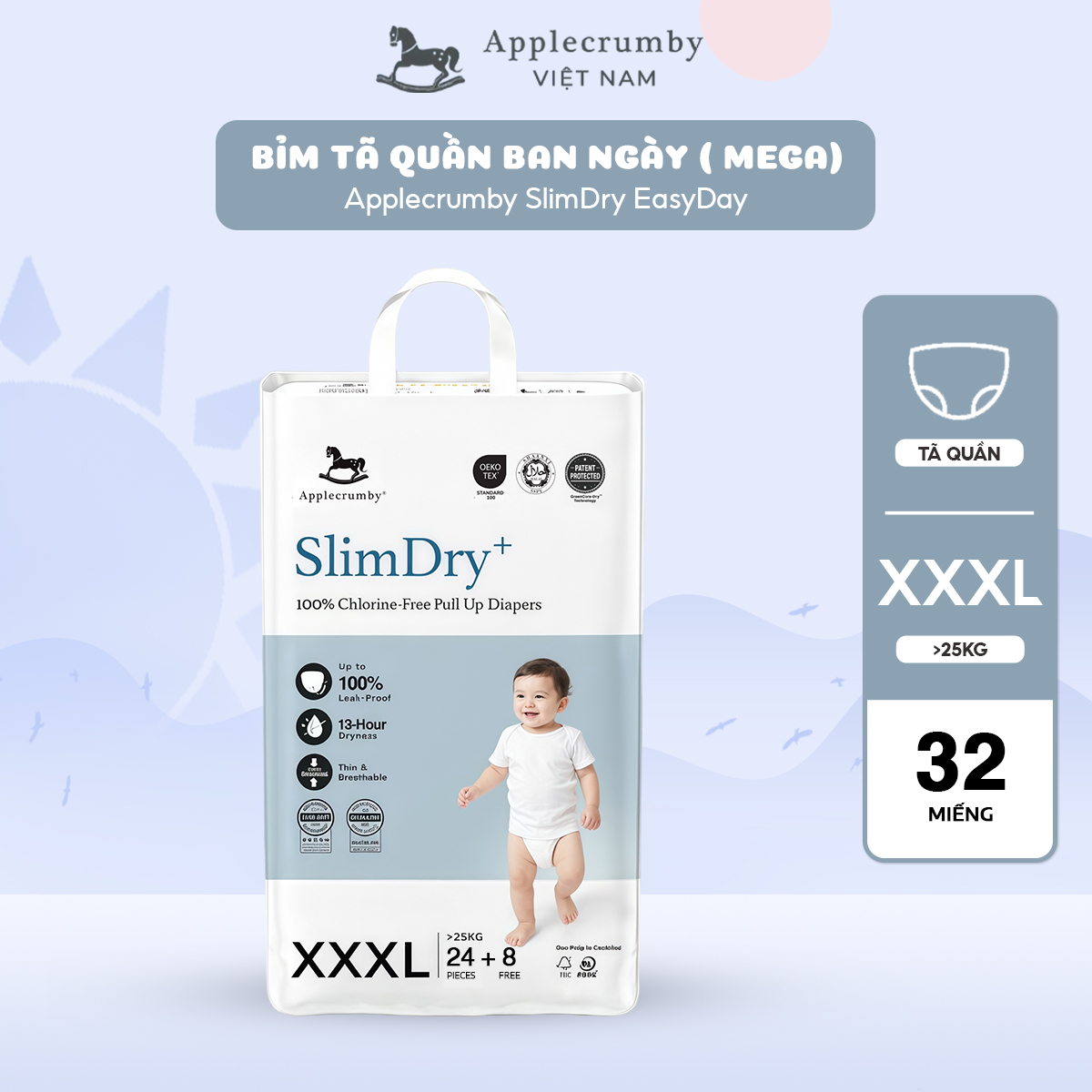  (MEGA) BỈM TÃ QUẦN NGÀY APPLECRUMBY SLIMDRY EASYDAY 