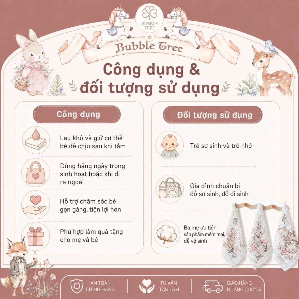  Set 3 khăn Bubble Tree gauze cotton cho bé 